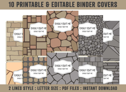 Paving Stones Street Binder Cover, 10 Printable & Editable Binder Covers + Spines, Binder Inserts, Teacher/School Planner Cover Template
