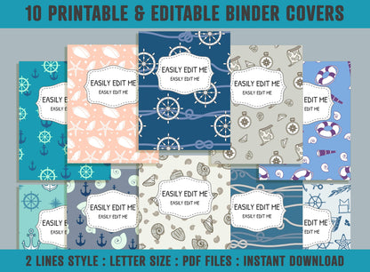 Marine Binder Cover, 10 Printable & Editable Binder Covers + Spines, Binder Inserts, Teacher/School Planner Cover Template