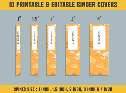 Dinosaur Skeleton Binder Cover, 10 Printable/Editable Binder Covers+Spines, Binder Insert, Planner Template for Teacher/School, Binder Label