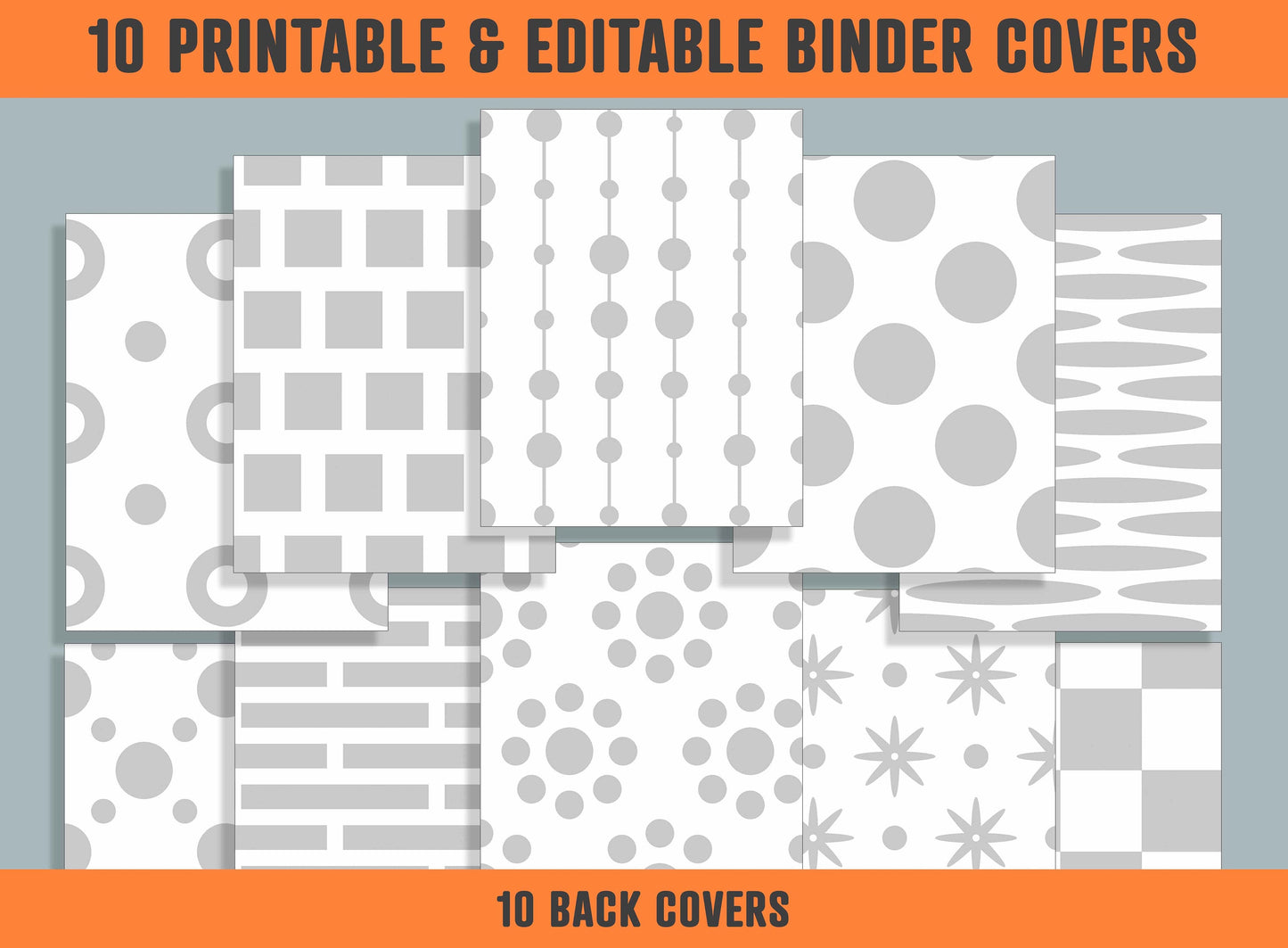 Geometric Patterns Collection Binder Covers, 10 Printable & Editable Binder Covers + Spines, Teacher/School Planner Template/Label/Insert