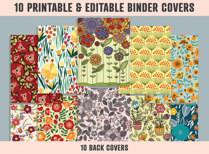 Flower Binder Cover Templates, 10 Printable & Editable Binder Covers + Spines, Amazing Floral Binder Inserts, Teacher/School Planner Cover