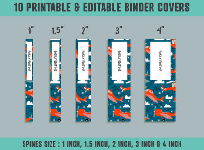 Vehicle Binder Template, 10 Printable & Editable Binder Covers+Spines, Binder Inserts, Teacher/School Planner Cover, Transport Binder Cover