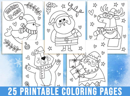 Christmas Coloring Pages, Cute Winter Coloring Pages, Hello Winter Coloring Book for Kids, Christmas Activities, Snow, Santa, Christmas Tree