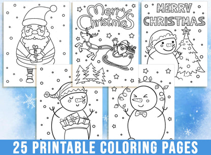 Christmas Coloring Pages, Cute Winter Coloring Pages, Hello Winter Coloring Book for Kids, Christmas Activities, Snow, Santa, Christmas Tree
