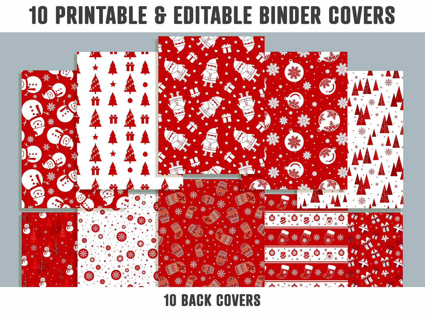 Merry Christmas Pattern Binder Cover, 10 Printable & Editable Binder Covers + Spines, Binder Inserts, Teacher/School Planner Template