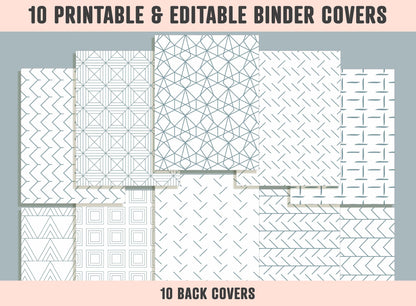 Geometric Patterns Binder Cover, 10 Printable & Editable Binder Covers + Spines, Binder Inserts, Teacher/School Planner Template