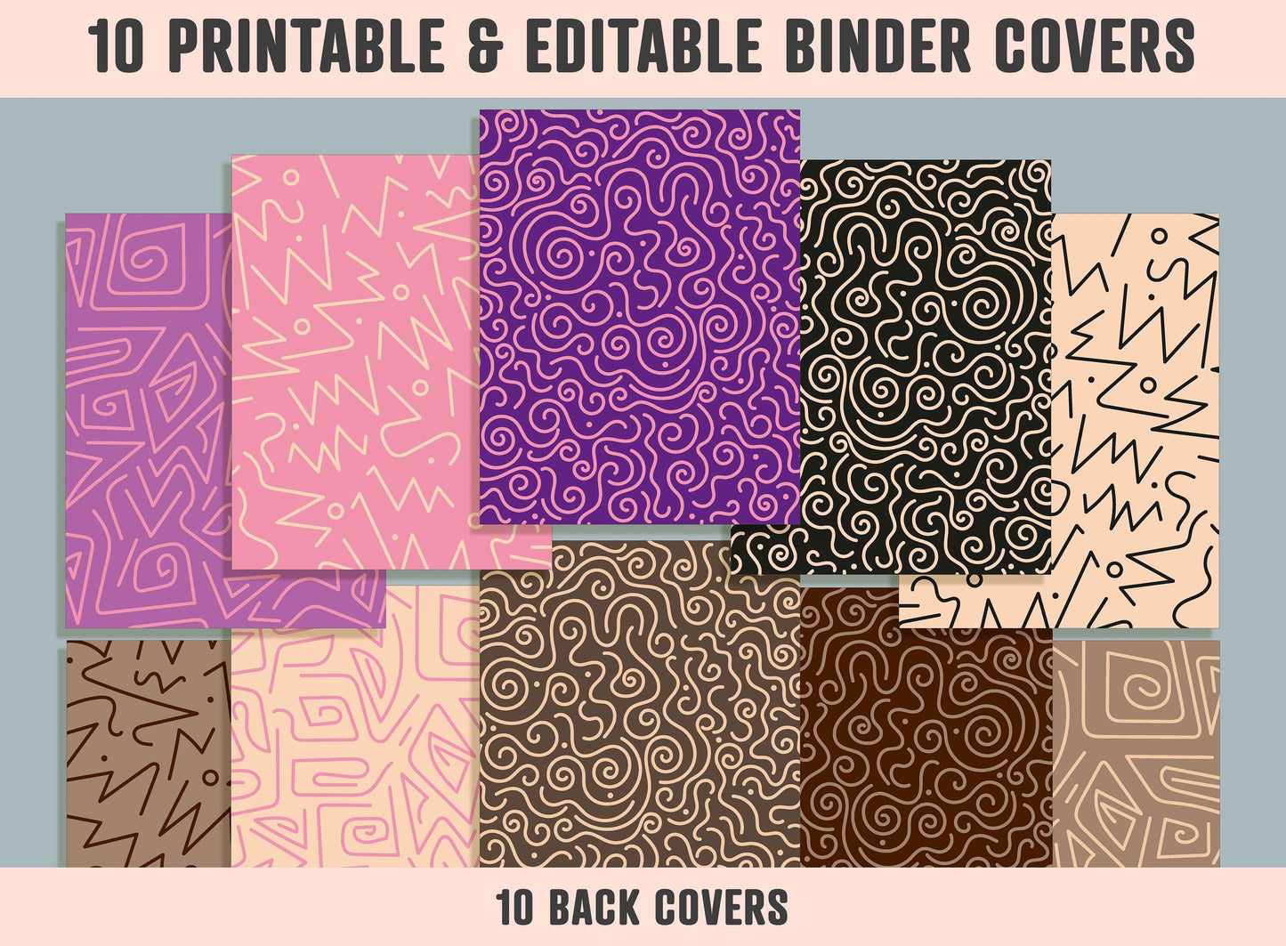 Swatches Memphis Lines Patterns Binder Cover, 10 Printable & Editable Covers + Spines, Binder Insert, Planner Labels, Teacher/School Binder