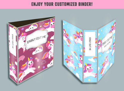 Colorful Unicorn Binder Cover, 10 Printable & Editable Covers + Spines, Teacher/School Binder Labels, Folder Inserts, Planner Template