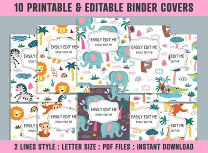 African Animals Binder Cover, 10 Printable & Editable Covers + Spines, Teacher/School Binder Labels, Folder Inserts, Planner Template