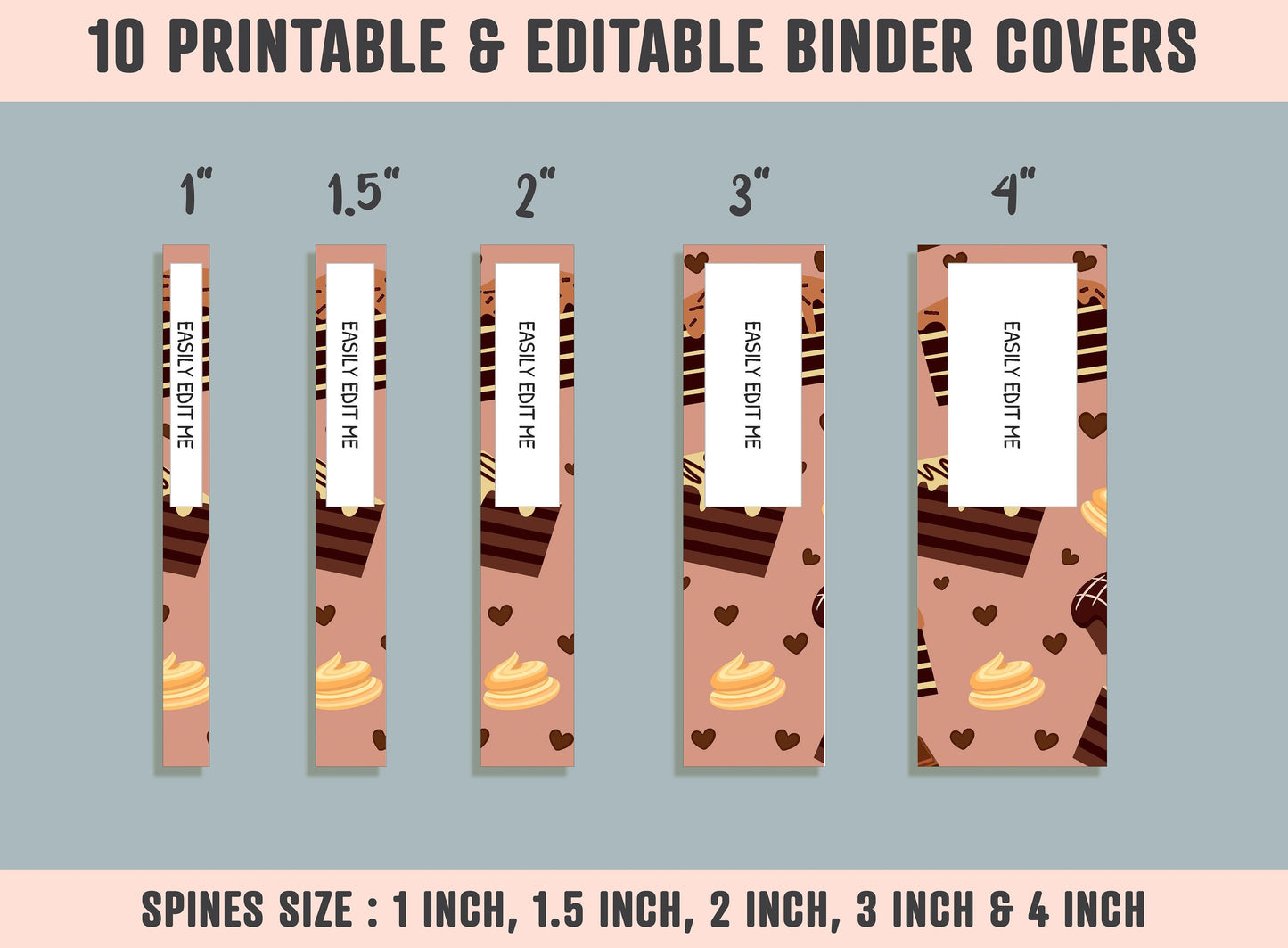 Bakery Binder Cover (Bread, Cake, Brownie, Bun, Croissant...), 10 Printable & Editable Covers+Spines, Teacher/School Binder Label/Template
