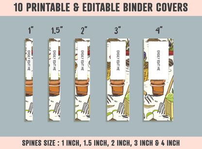 Gardening Binder Cover, 10 Printable & Editable Binder Covers+Spines, Planting Planner Template, Teacher/School Binder Labels/Inserts