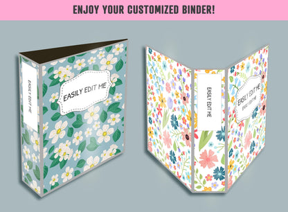 Flowers and Leaves Binder Cover, 10 Printable & Editable Covers+Spines, Binder Cover, Teacher/School Binder, Planner Template, Binder Insert