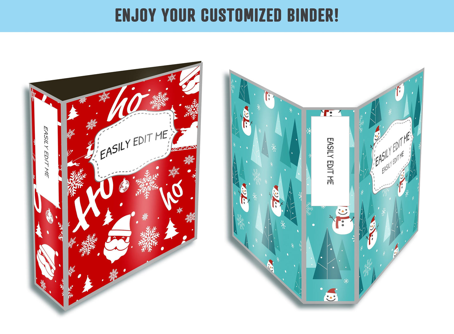 Christmas, Snowman, Santa Claus, Snowflakes, Winter Binder Cover, 10 Printable & Editable Binder Covers + Spines, Holiday Planner Template
