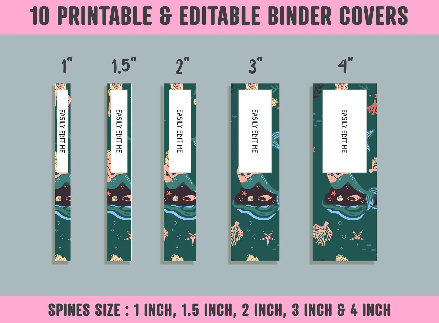 Mermaid Unicorn Fairy Binder Cover, 10 Printable/Editable Binder Covers + Spines, Planner Template, Teacher/School Binder Labels/Inserts