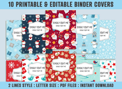 Christmas Gifts Santa Snowmen Candy Binder Cover, 10 Printable/Editable Covers+Spines, Planner Template, Teacher/School Binder Label/Insert