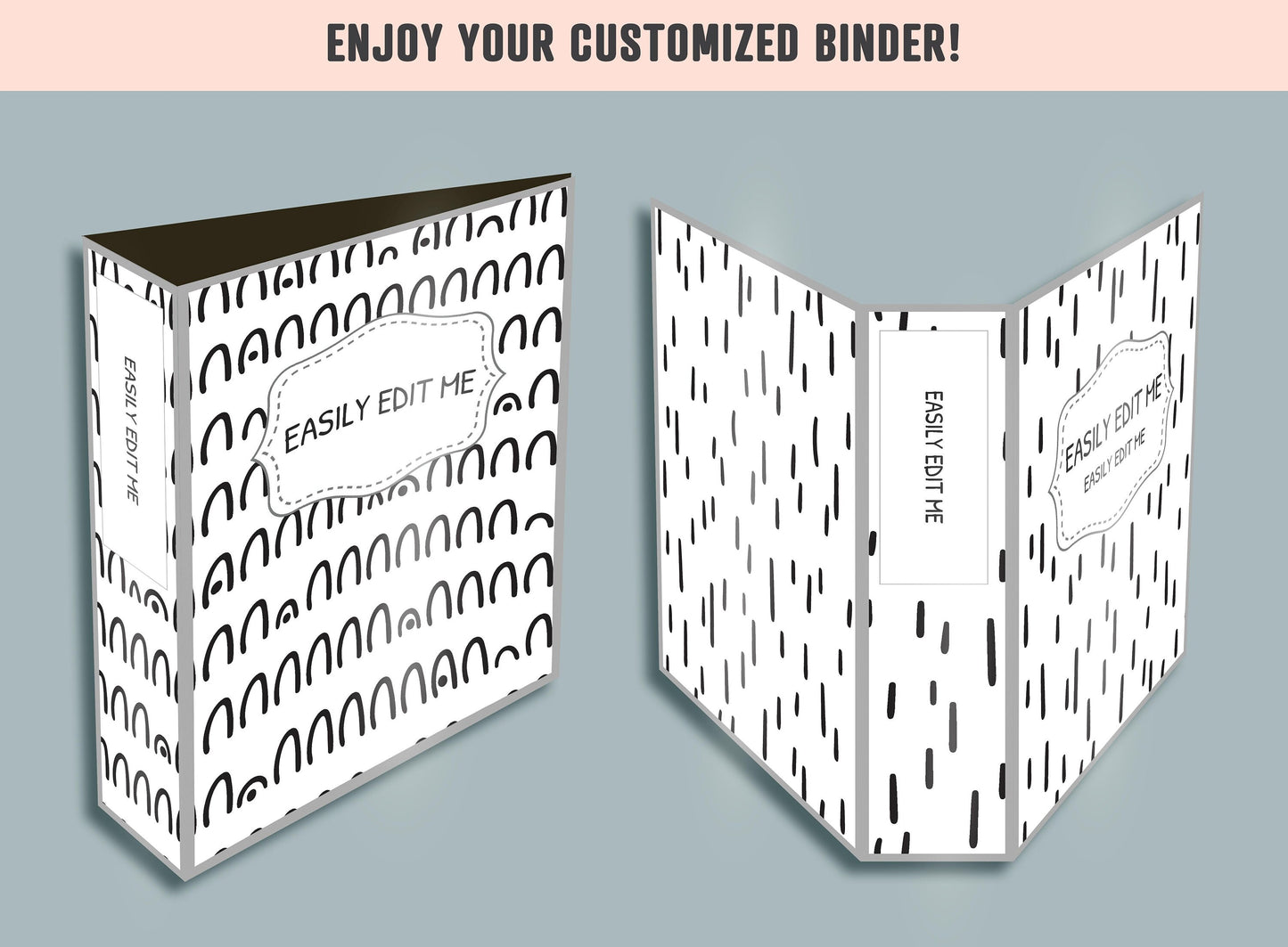 Black and White Abstract Shapes Binder Cover, 10 Printable/Editable Binder Covers+Spines, Teacher/School Binder Label, Planner/Folder Insert