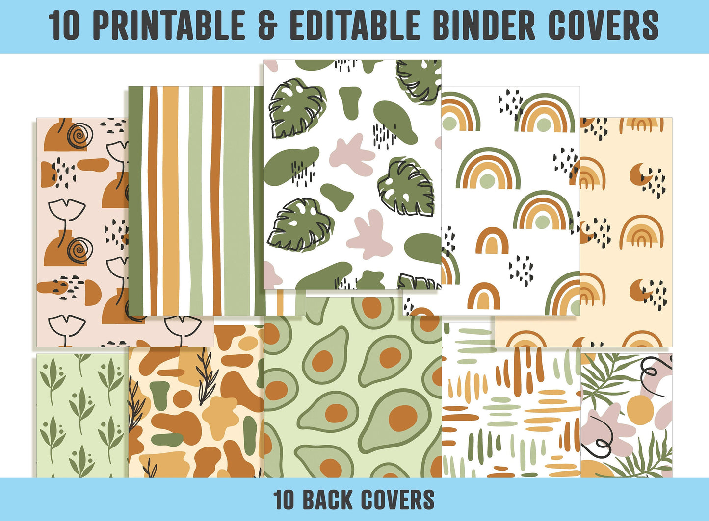 Mixed Abstract Shapes Binder Cover, 10 Printable & Editable Binder Covers+Spines, Teacher/School Binder Labels, Planner/Folder Inserts