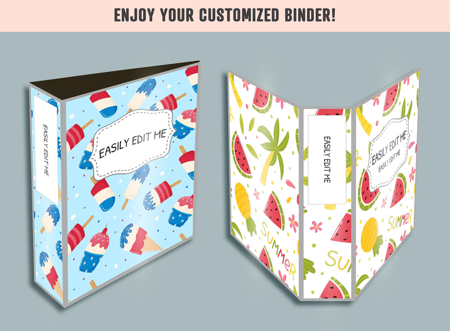 Summer Pattern Binder Cover, 10 Printable/Editable Binder Covers + Spines, Watermelon Planner Template Teacher/School Binder Label/Insert