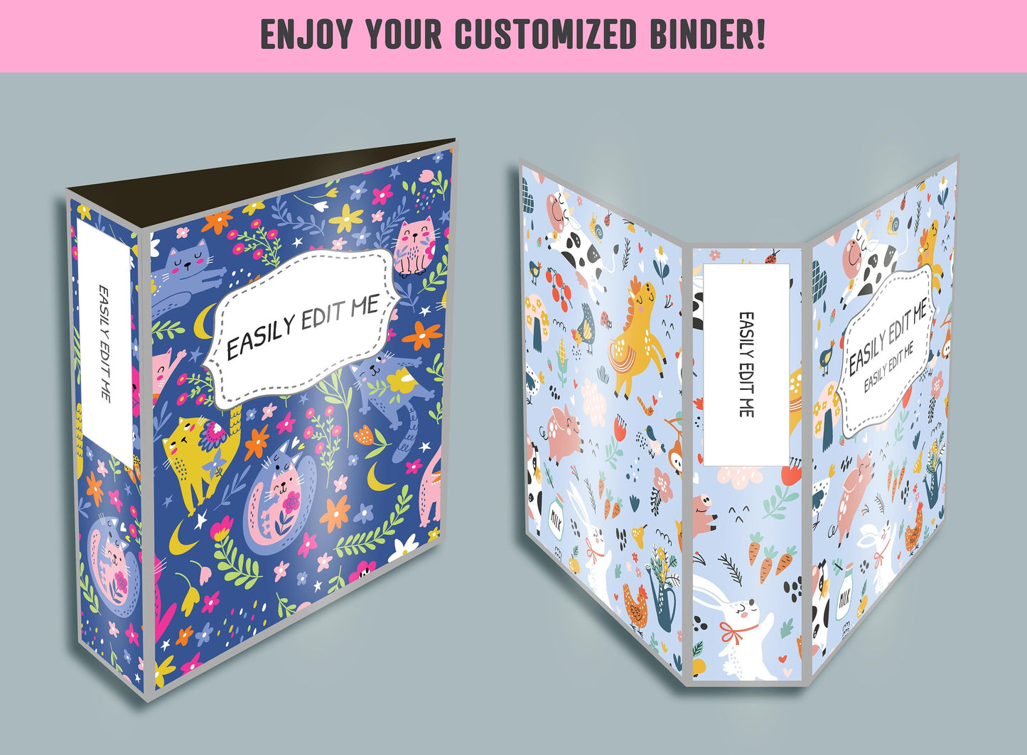 Cute Funny Animals Binder Cover, 10 Printable & Editable Binder Covers + Spines, Teacher/School Binder Labels, Planner/Folder Inserts