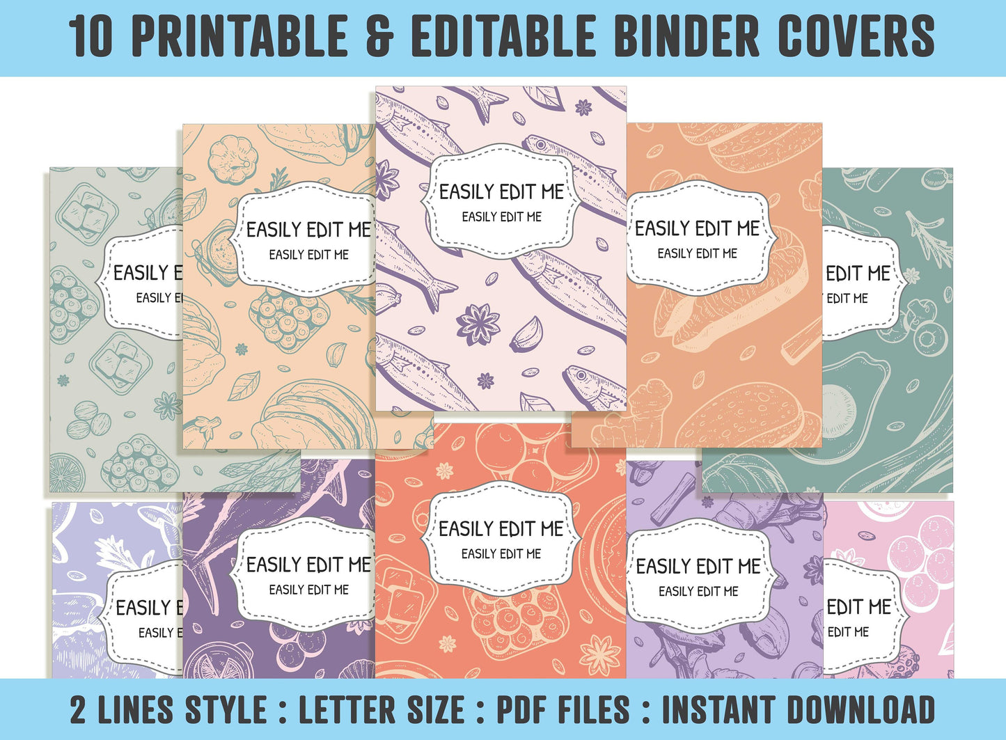 Healthy Food Binder Cover, 10 Printable & Editable Binder Covers + Spines, Planner Template, Teacher/School Binder Labels, Folder Inserts