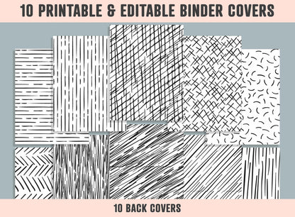 Engraving Hand Drawn Pattern Binder Cover, 10 Printable/Editable Binder Covers+Spines, Planner Template, Teacher/School Binder Label/Insert