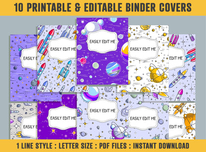Space Backgrounds Binder Cover, 10 Printable/Editable Binder Covers+Spines, Planet/Star Planner Template, Teacher/School Binder Label/Insert