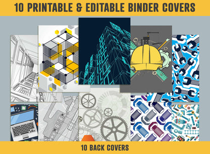 Architecture, Engineer Binder Cover, 10 Printable/Editable Binder Covers+Spines, Tools Planner Template, Teacher/School Binder Label/Insert