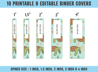 Sea Life Pattern Binder Cover, 10 Printable/Editable Binder Covers+Spines, Ocean Life Planner Template, Teacher/School Binder Labels/Inserts