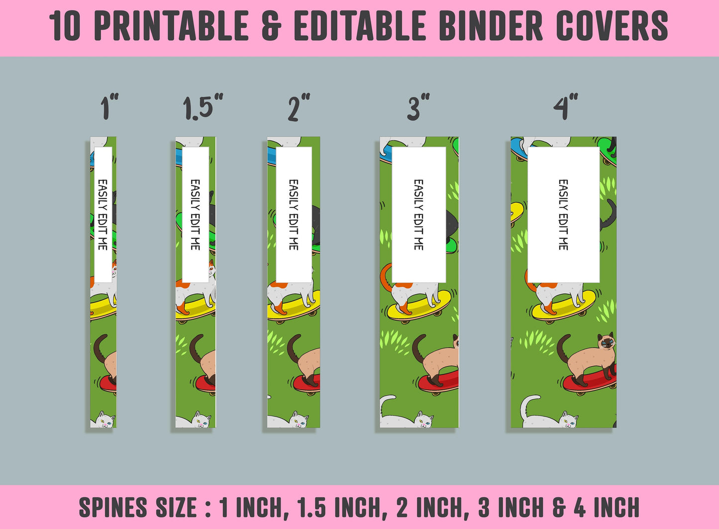 Cute Cats Binder Cover, 10 Printable/Editable Binder Covers+Spines, Kitten Planner Template, Teacher/School Binder Labels/Inserts