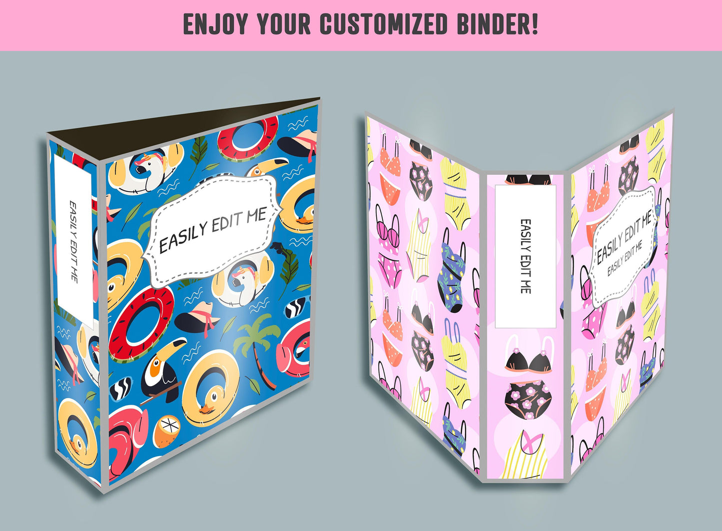 Colorful Summer Binder Cover, 10 Printable/Editable Binder Covers + Spines, Planner Template, Teacher/School Binder Label/Insert