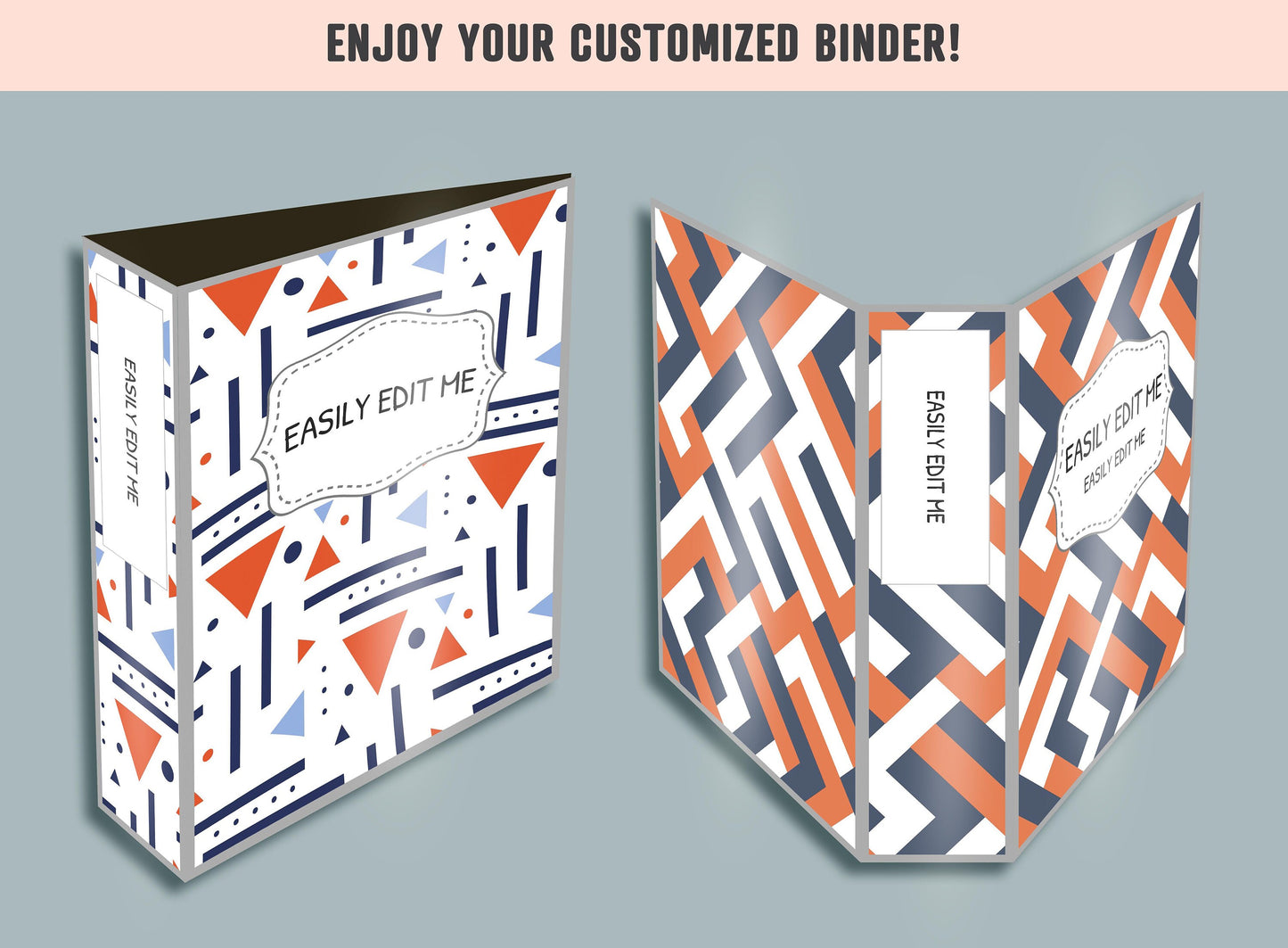 Mixed Geometric Binder Cover, 10 Printable/Editable Binder Covers + Spines, Planner Template, Teacher/School Binder Label/Insert