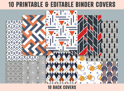 Mixed Geometric Binder Cover, 10 Printable/Editable Binder Covers + Spines, Planner Template, Teacher/School Binder Label/Insert