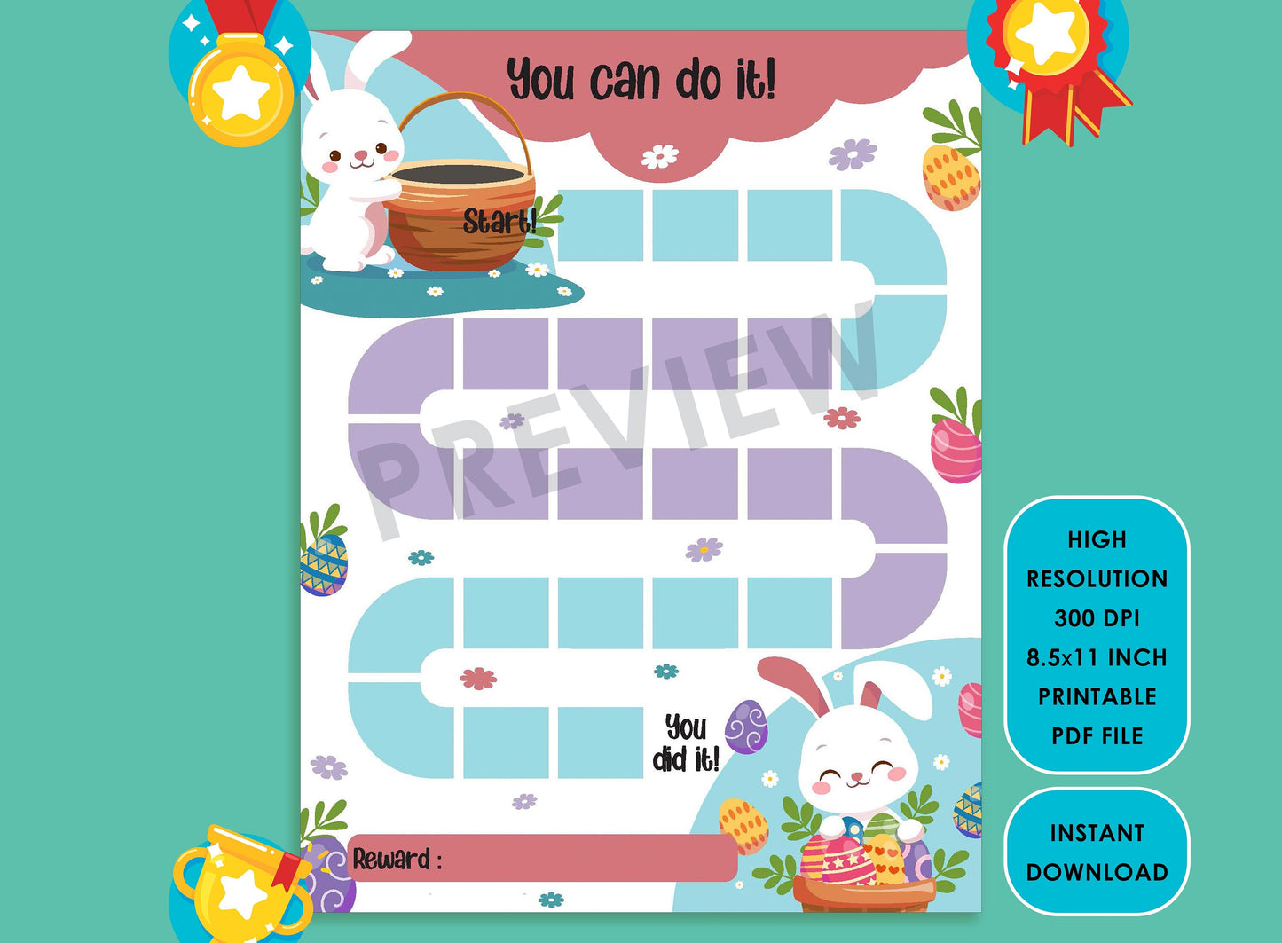 Printable Easter Bunny Reward Chart, Easter Egg Hunt Chores Chart, Behavior Charts Kor Kids, Holiday Incentive Chart Teaching Resources