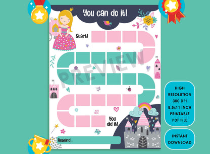 Printable Princess Reward Chart, Unicorn Behavior Chart, Girl Chore Chart, Chore Chart for Kids, Responsibility Chart, Cute Sticker Chart