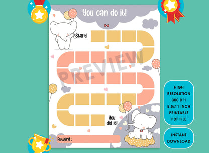 Printable Elephant Reward Chart, Animal Behavior Chart, Girl/Boy Chore Chart, Chore Chart for Kids, Responsibility Chart, Cute Sticker Chart