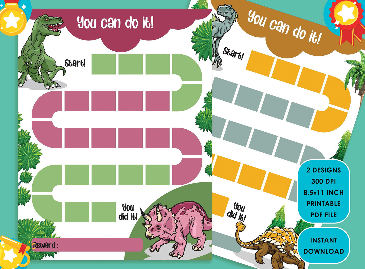 Printable Tyrannosaurus Rex Reward Chart, Triceratops Dinosaur Behavior Chart Boy/Girl Chore Chart Chore Chart for Kids Responsibility Chart