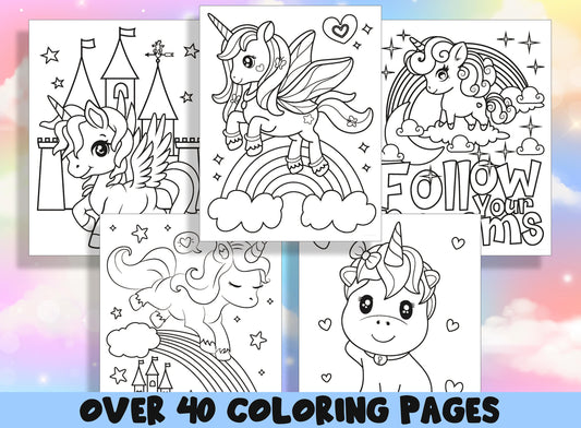 Unicorn Coloring Book, New 40 Printable Cute Unicorn Coloring Pages for Kids, Select Coloring Pages of The Unicorn, Winged Unicorn, Rainbow