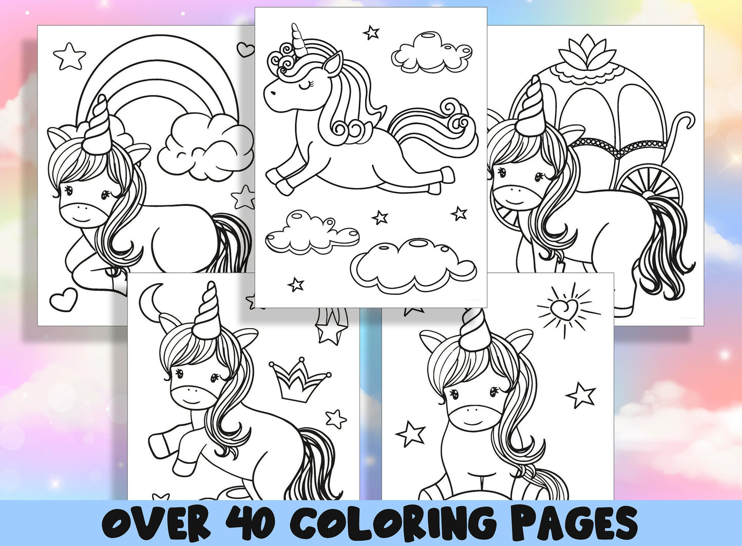 Unicorn Coloring Book, New 40 Printable Cute Unicorn Coloring Pages for Kids, Select Coloring Pages of The Unicorn, Winged Unicorn, Rainbow