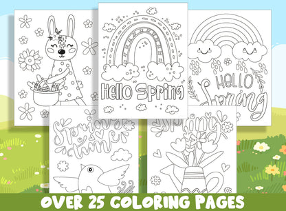 Spring Coloring Book, 25 Printable Spring Elements/Easter Coloring Pages for Kids, Teaching Materials, Stress Relief and Relaxation