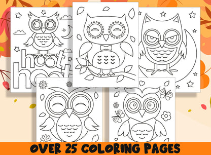 Owl Coloring Book, 25 Printable Owl Coloring Pages for Preschool, Kindergarten, Elementary School Children to Print and Color