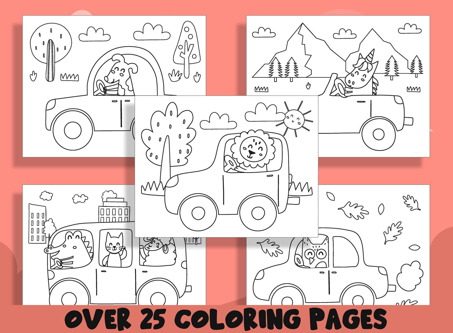 Car Coloring Pages, 25 Printable Cute Car Coloring Pages for Preschool, PreK and Kindergarten Children,  Instant PDF Download