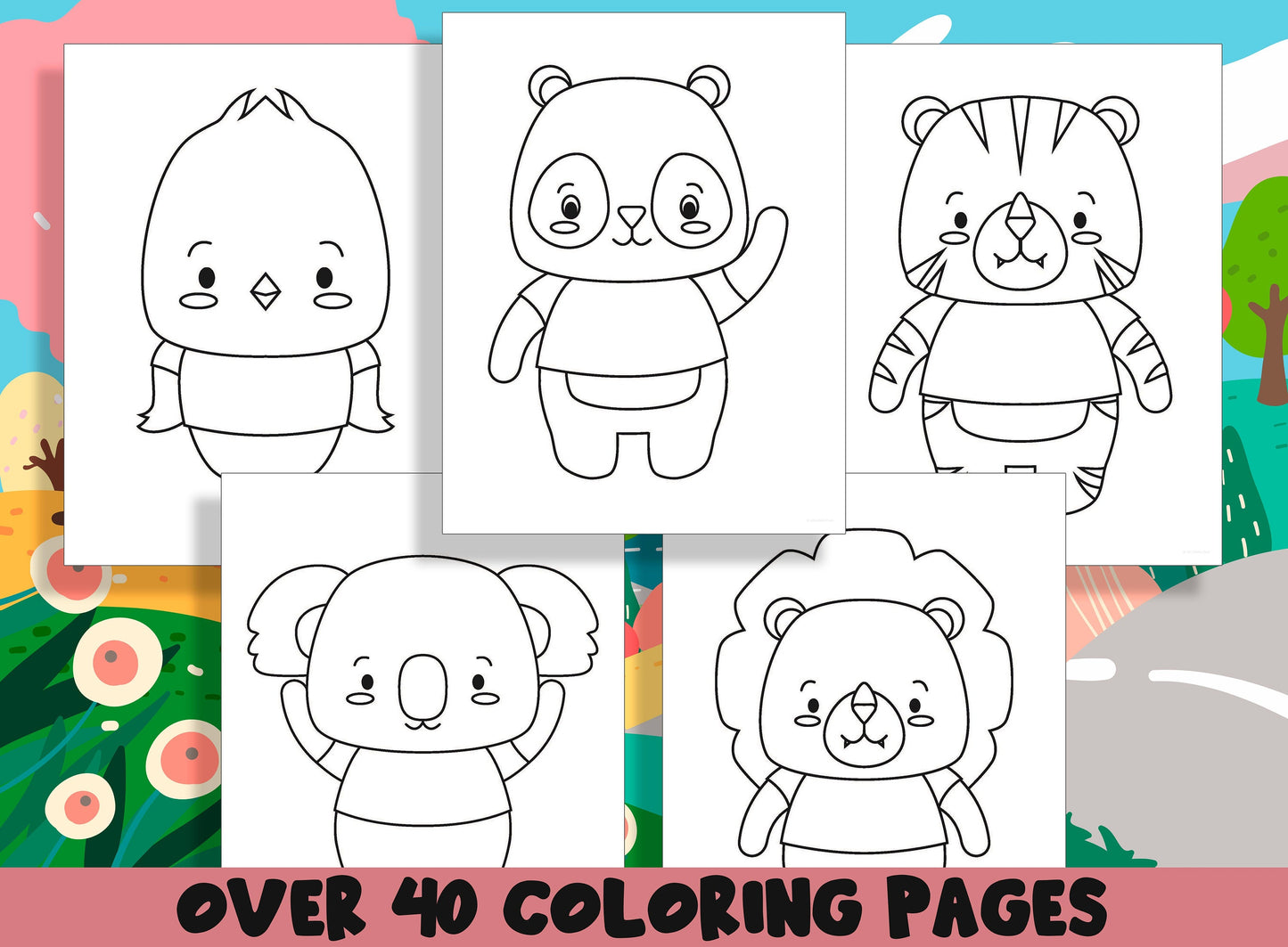 Animal Coloring Book, 40 Printable Animal Coloring Pages for Preschool, Kindergarten and Elementary School Children to Print and Color.