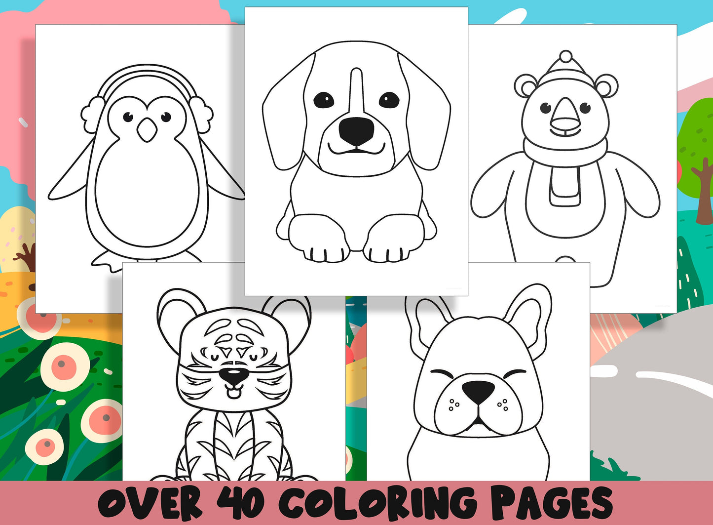 Animal Coloring Book, 40 Printable Animal Coloring Pages for Preschool, Kindergarten and Elementary School Children to Print and Color.