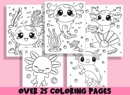 Axolotl Coloring Pages, 25 Printable Marine Ajolote Coloring Pages for Preschool, Kindergarten, Elementary School Children to Print & Color