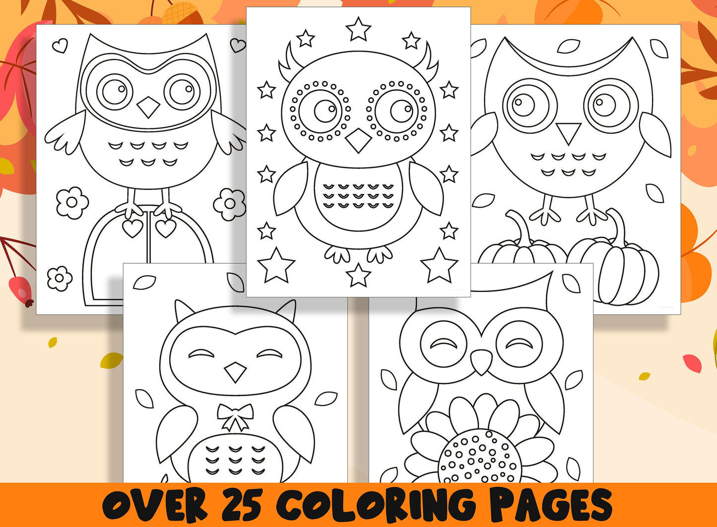 Owl Coloring Book, 25 Printable Owl Coloring Pages for Preschool, Kindergarten, Elementary School Children to Print and Color