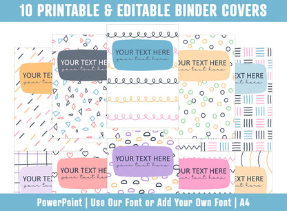 PowerPoint Binder Covers, 10 Printable/Editable Simple Minimalist Covers & Spines, Binder/Planner Inserts for Teacher, Student, Home School