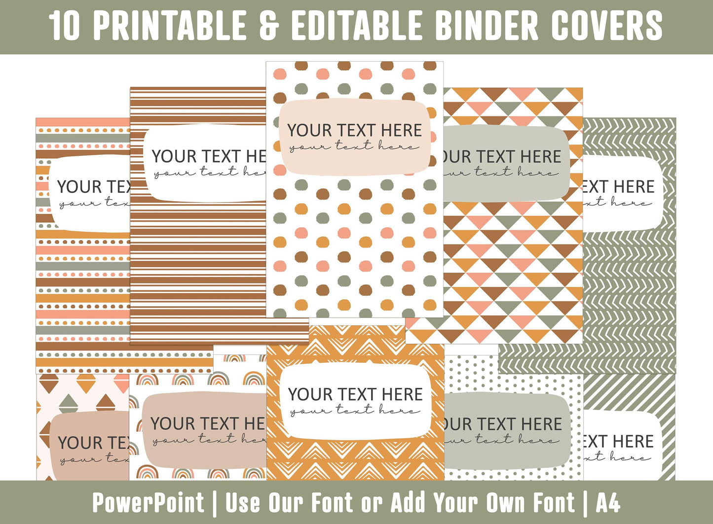 PowerPoint Binder Covers, 10 Printable/Editable Brown and Green Covers & Spines, Binder/Planner Inserts for Teacher, Student, Home School