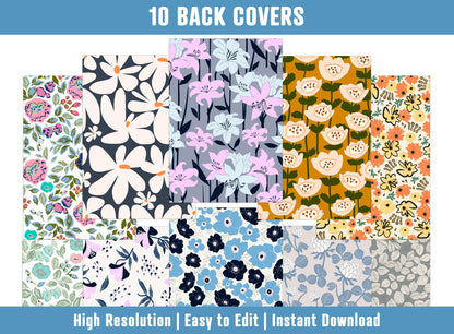 PowerPoint Binder Covers, 10 Printable/Editable Flower Botanical Covers+Spines, Binder/Planner Inserts for Teacher, Student, Home School