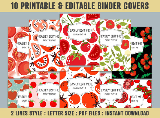 Tomato Binder Covers, 10 Printable & Editable Binder Covers+Spines, Binder Inserts, Planner Covers, Teacher, Student and Home School Binder