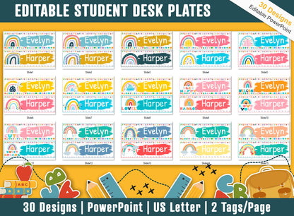 Student Desk Name Plates, 30 Printable/Editable Rainbow Classroom Name Tags & Name Plates for Students, a Helpful Addition to Your Classroom